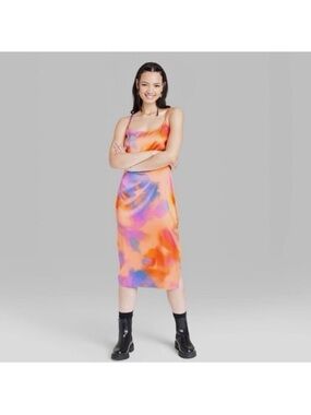 Target Tie-Dye Slip Midi Dress in Orange and Pink